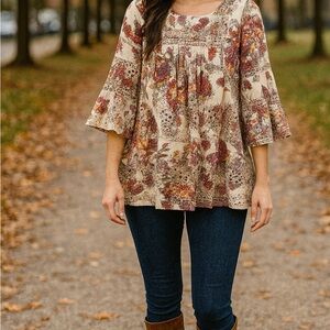 Ivy Jane small embroidered eyelet Blouse - Cream and Brown